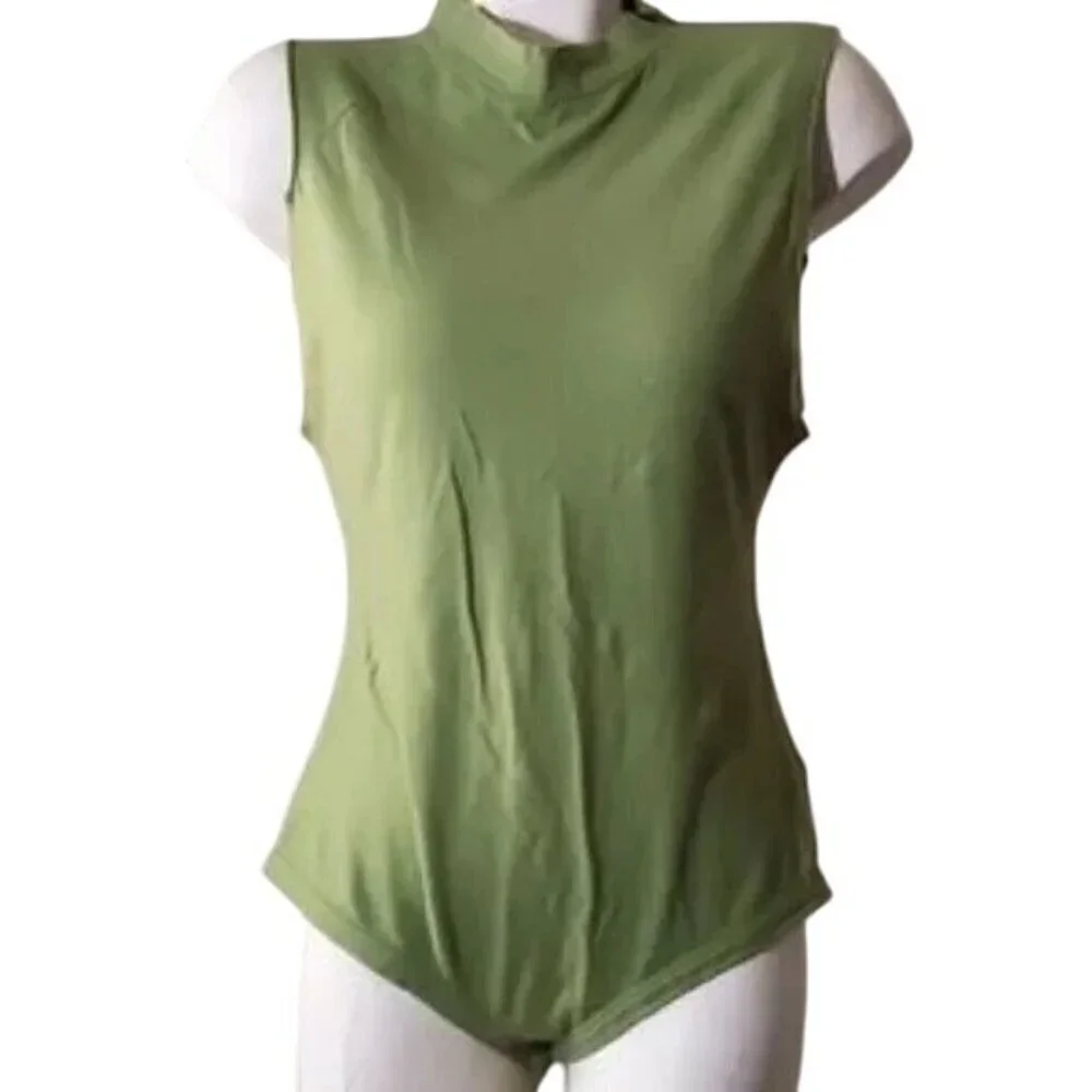 Free People Muscle Beach Army Green Sleeveless Bodysuit